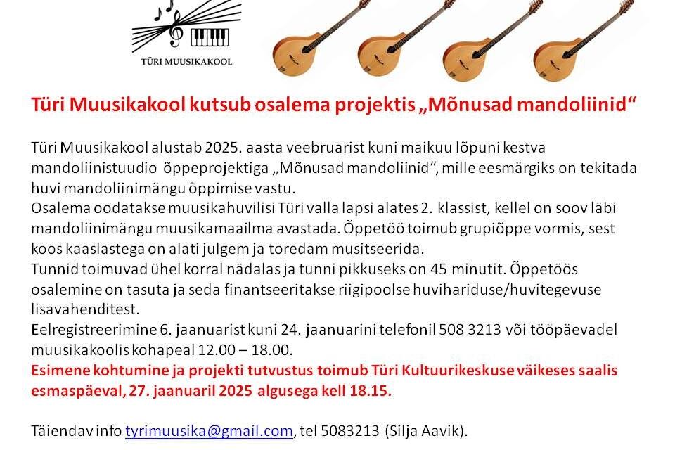 Türi Muusikakooli mandoliinistuudio "Mõnusad mandoliinid" esimene kokkusaamine - Türi Kultuurikeskus väike saal