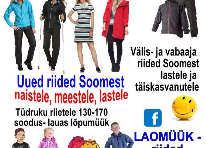 Soodne laomüük- uued hooajariided Soomest kogu perele Türi kultuurikeskuses - Türi Kultuurikeskus