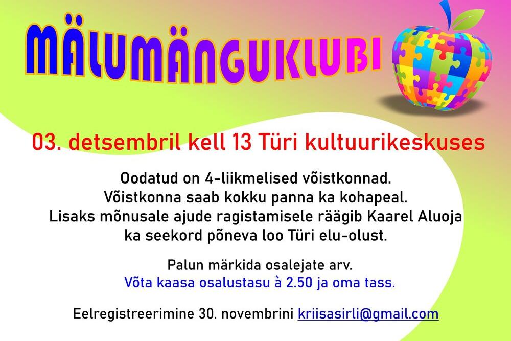 Mälumänguklubi II kokkusaamine Türi kultuurikeskuses - Türi Kultuurikeskus