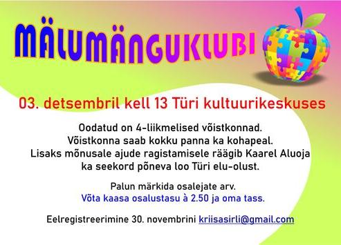 Mälumänguklubi II kokkusaamine Türi kultuurikeskuses - Türi Kultuurikeskus