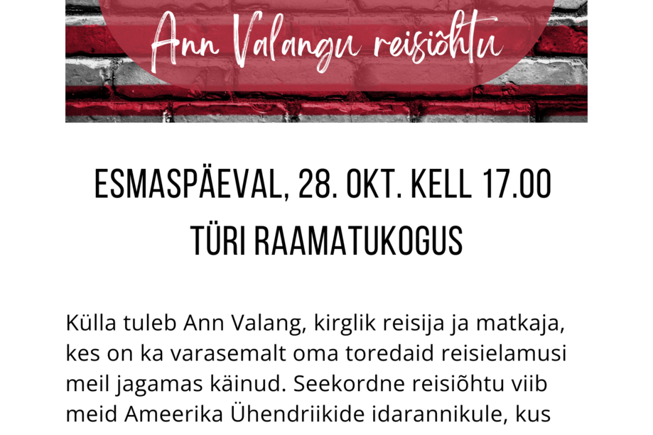 Ann Valangu reisiõhtu - Türi raamatukogu