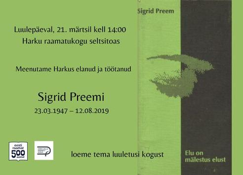 Luulepäev Harkus. Meenutame Sigrid Preemi - Harku raamatukogu