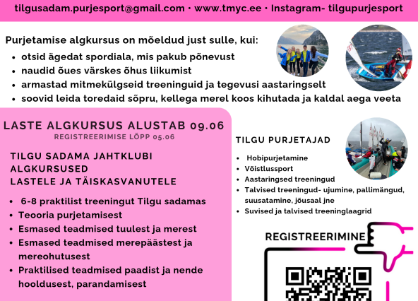 Tilgu sadama jahtklubi algkursus lastele ja täiskasvanutele - Harku vallamaja