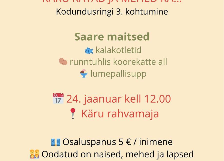 Kodundusringi KÄRU KATAD JA MEHED KA...kokkusaamine Käru rahvamajas - Käru Rahvamaja Kodundusringi KÄRU KATAD JA MEHED KA...kokkusaamine Käru rahvamajas - Käru Rahvamaja