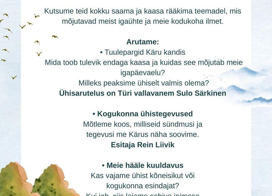 Ühisarutelu "KÄRU TULEVIK ON MEIE KÄTES" Käru rahvamajas - Käru Rahvamaja Ühisarutelu "KÄRU TULEVIK ON MEIE KÄTES" Käru rahvamajas - Käru Rahvamaja